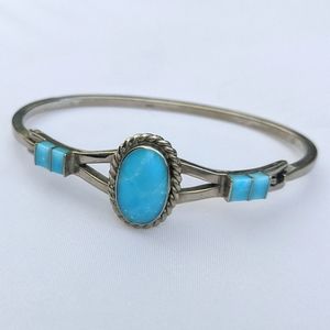 *SOLD* vintage Mexico Silver & Larimar latch cuff bangle stamped